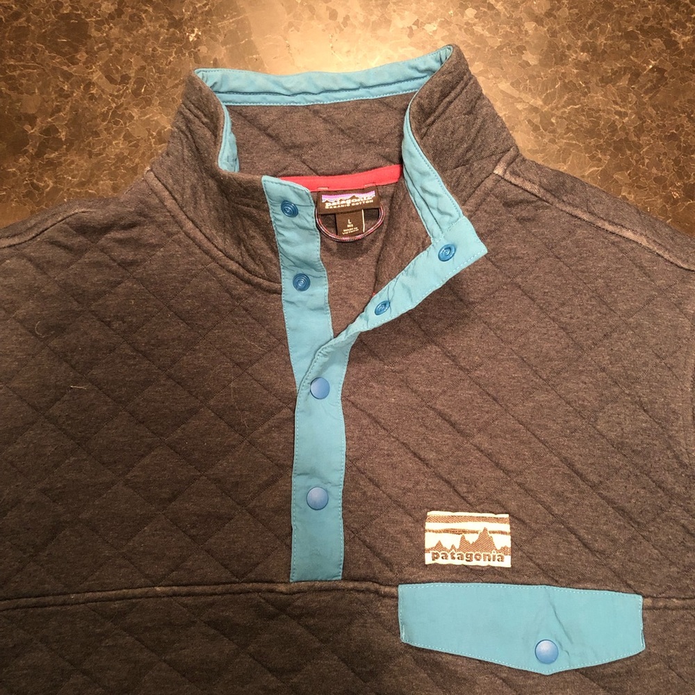 Patagonia Organic Cotton Quilt Synchilla Snap-T - Quilted Blue - M’s Large